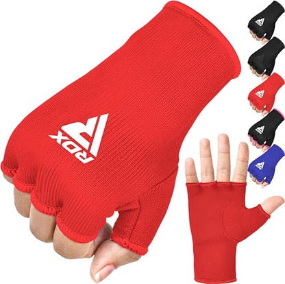 RDX Boxing Hand Wraps Inner Gloves Men Women, Half Finger Elasticated Bandages, Under Mitts Fist Protection, Muay Thai, Kickboxing, MMA, Martial Arts Speed Bag Punching Training - color: Red White, size: X-Large