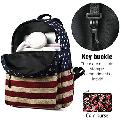Travel Backpack for Men and Women,Classic Mini Backpack,Hiking, Lightweight Casual College Bookbag Daily Bag Daypack for Travel,Work,Gym (Flag) - color: Stars Stripes