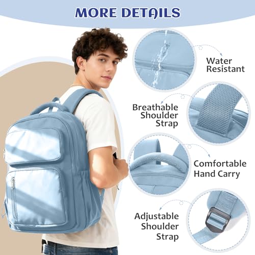 Backpack for Women Men Lighweght Casual Daypack Classic Waterproof Travel Daypack - color: Light Blue