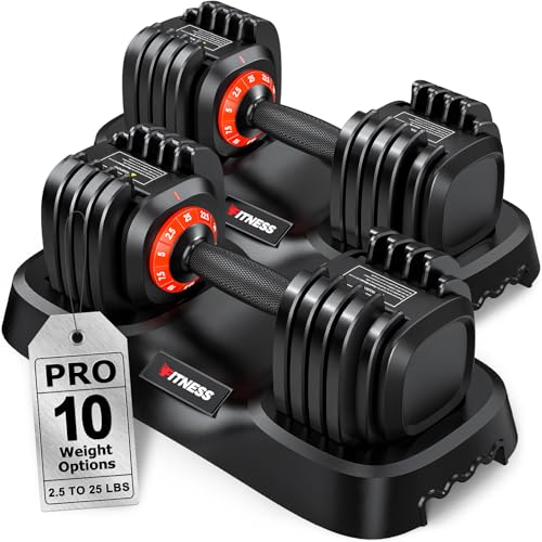 Rendpas Adjustable Dumbbells Set of 2, 5-in-1/10-in-1/16-in-1 Quick-Lock Hand Weights 25/55/80 lbs Pair, Anti-Slip Handle Free Weights Set for Home Gym Strength Training for Men Women - color: Pro-25LBS Pair-10 Weights