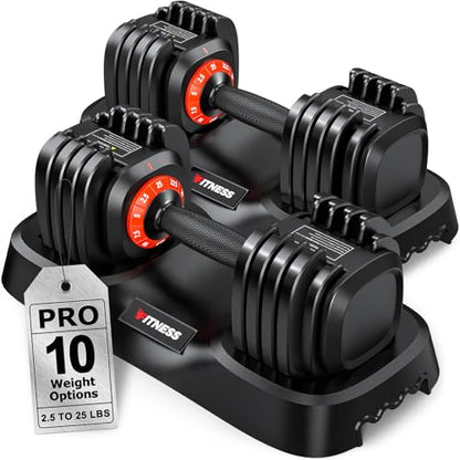 Rendpas Adjustable Dumbbells Set of 2, 5-in-1/10-in-1/16-in-1 Quick-Lock Hand Weights 25/55/80 lbs Pair, Anti-Slip Handle Free Weights Set for Home Gym Strength Training for Men Women - color: Pro-25LBS Pair-10 Weights