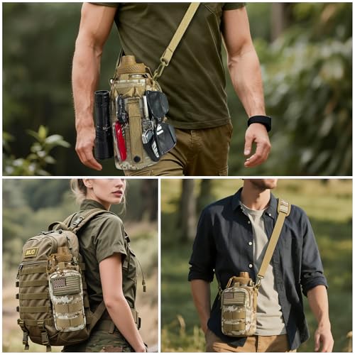 Water Bottle Holder with Strap - Tactical Insulated Water Bottle Sleeve with MOLLE System Water Bottle Cover Cross-Body Pouch for Walking Hiking Camping Gym 32oz&40oz - color: Desert Camo