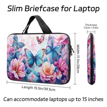 14 15 15.4 15.6 inch Laptop Handle Bag Computer Bag, Pouch Holder Notebook Sleeve Cover Soft Case Compatible for Dell,Lenovo,Toshiba HP, Asus Notebook-Pink Flower Butterfly - color: Pink Flower Butterfly