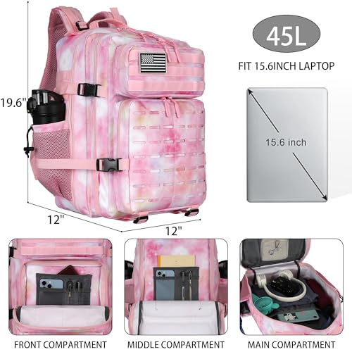Military Tactical Backpack 45L/25L 3 Day Assault Pack Molle Daypack Hiking Backpack for Men and Women (Pink StarrySky, 45L) - color: Pink Starrysky, size: 45L
