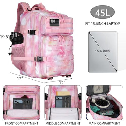 Military Tactical Backpack 45L/25L 3 Day Assault Pack Molle Daypack Hiking Backpack for Men and Women (Pink StarrySky, 45L) - color: Pink Starrysky, size: 45L