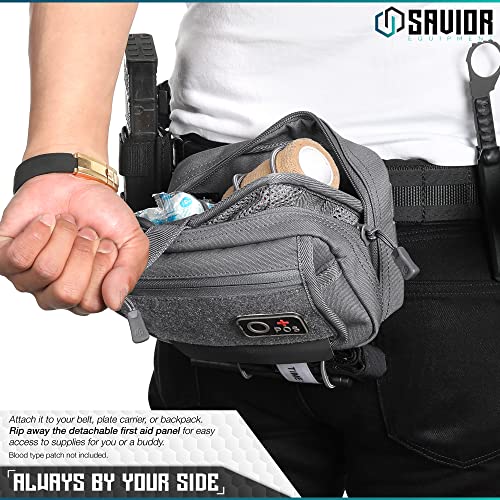 Savior Equipment IFAK Buddy Tactical First-Aid Kit Rip Away MOLLE Pouch Emergency EMT Utility Organization Medical Supply Carrier Outdoor Survival Travel Bag, Attach to Backpack/Belt Loop - color: SW Gray