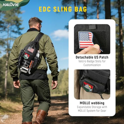 HALOVIE Crossbody Sling Bag Anti Theft RFID Sling Backpack Lightweight Travel Hiking EDC Tactical Chest Shoulder Pack Gift for Men - color: Black
