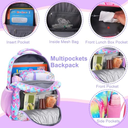 RHCPFOVR Kids Backpack for Girls - Girls Backpack 3-8 Ages Mermaid for Kids 15 Inch School Bookbag for Kindergarten Elementary School Bookbag for Girl 1st 2nd Grade - style: Mermaid