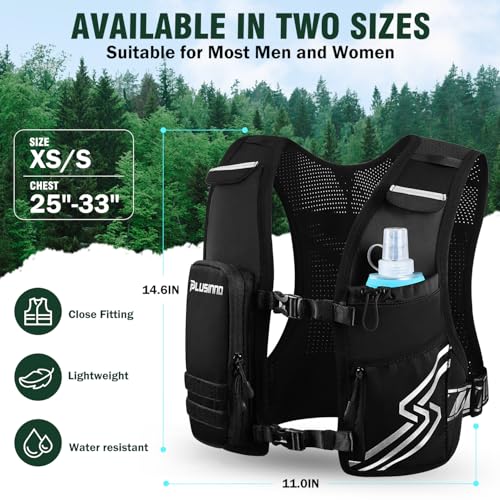Running Vest for Women Men, Running Hydration Vest with 500ml Soft Flask & Touch-Screen Phone Pocket, Reflective Lightweight Hydration Backpack for Hiking with Adjustable Chest Waist Straps - size: X-Small-Small (Chest 25"-33")