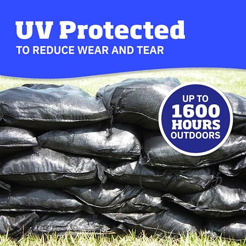 DURASACK Heavy Duty Sand Bags with Tie Strings Empty Woven Polypropylene Sand-Bags for Flood Control with 1600 Hours of UV Protection, 50 lbs Capacity, 14x26 inches, Black, Pack of 10 - color: Black, size: 10 Sandbags