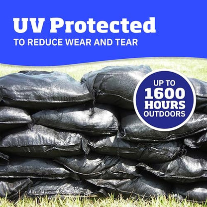 DURASACK Heavy Duty Sand Bags with Tie Strings Empty Woven Polypropylene Sand-Bags for Flood Control with 1600 Hours of UV Protection, 50 lbs Capacity, 14x26 inches, Black, Pack of 100 - color: Black, size: 100 Sandbags