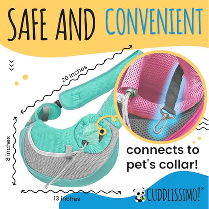 Cuddlissimo! Pet Sling Carrier - Small Dog Puppy Cat Carrying Bag Purse Pouch - For Pooch Doggy Doggie Yorkie Chihuahua Baby Papoose Bjorn - Travel Front Backpack Chest Body Holder Pack To Wear (Teal) - color: Blue Lagoon