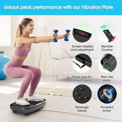 SoftGym Waver Vibration Plate Exercise Machine for Lymphatic Drainage Weight Loss,120 Speed Levels Vibrating Platform with Resistance Bands,Full-Body Workout Equipment for Muscle Activation - style: Slim- Black