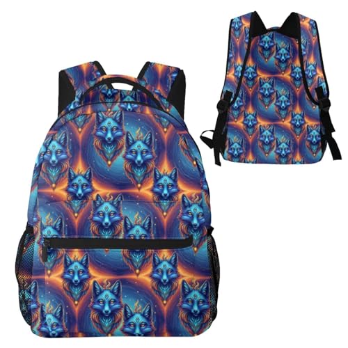 Casual Travel Backpack Mythical Creature Kitsune Fox Art for Men Women, Lightweight Water Resistant Commuter Daypack with Laptop Compartment and Side Mesh Pockets - color: Pattern (1)