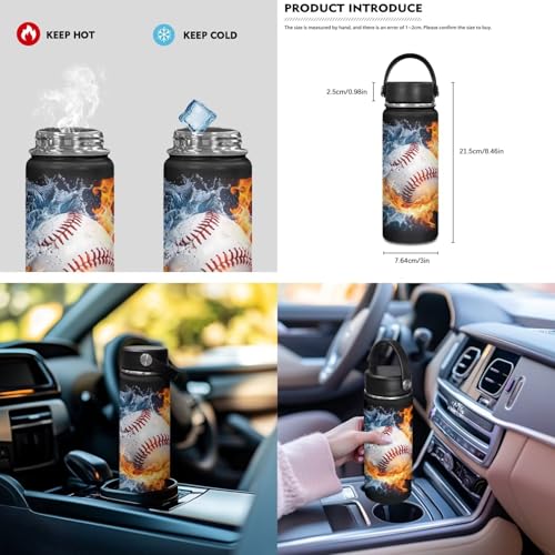ZOUTAIRONG Flaming Water Baseball Design Casual Backpack for School and Small Thermos School Bags for Girls 7-10/10-12/12-16, Casual Book Bag with 2 Side Pockets - color: Flaming Water Baseball Design