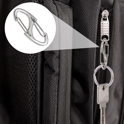 HINZIC 8Pcs Zipper Clip Anti Theft Deterrent, Dual Opening Safety Zipper Pull Replacement, S Carabiner Clips for Backpacks Traveling Camping Suitcases - color: 8pcs-Black & Silver