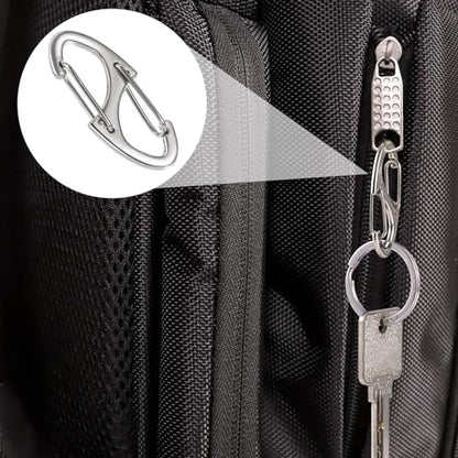 HINZIC 8Pcs Zipper Clip Anti Theft Deterrent, Dual Opening Safety Zipper Pull Replacement, S Carabiner Clips for Backpacks Traveling Camping Suitcases - color: 8pcs-Black & Silver