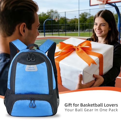 Basketball Bag Backpack with Ball & Shoes Compartment,Basketball Equipment Bags for Basketball, Soccer, Volleyball, Travel - color: Blue