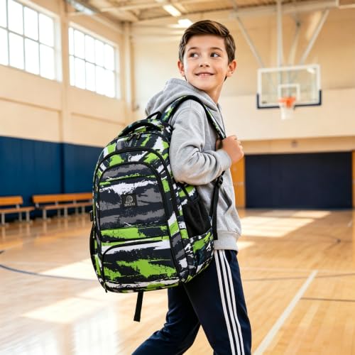 MYGOO Boys School Backpack Euclid Urban Green Bookbag for Elementary Middle School Ages 5-12, 17 inch Large Capacity 24L Kids Student Travel Bags - color: Euclid Urban Green
