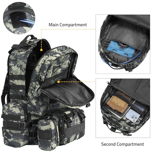 CVLIFE Tactical Backpack Military Army Rucksack for Men Women 60L Large Survival 3 Day Bug Out Pack Detachable Molle Bag (Shadowstand) - color: Shadowstand