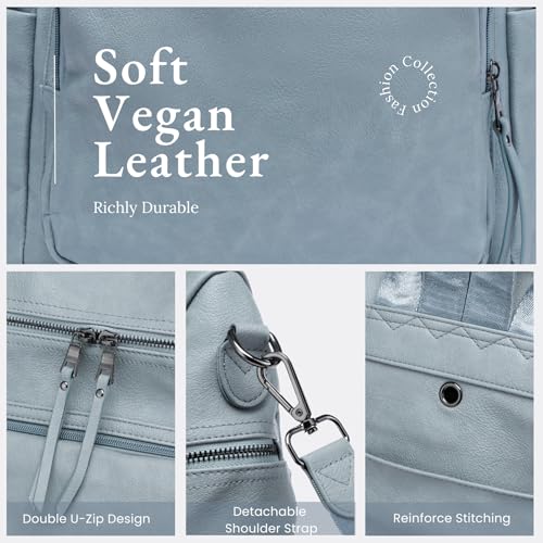 Anti-Theft Backpack Purse for Women, Convertible 3-in-1 Vegan Leather Backpack with Hidden Zipper, Adjustable Shoulder & Crossbody Bag for Travel and Daily Commute - color: B Two Toned Blue