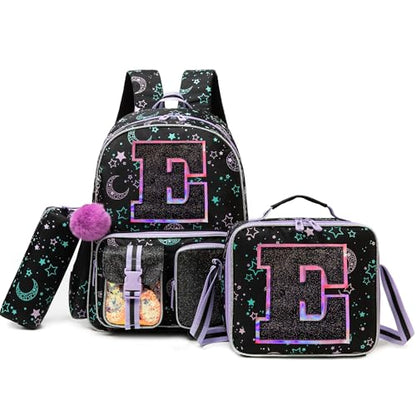 HTgroce Backpacks for Girls School Bag Kids Black Bookbag for Elementary Students Kids Backpack with Lunch Box and Pencil Case - color: Black, style: E