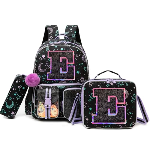 HTgroce Backpacks for Girls School Bag Kids Black Bookbag for Elementary Students Kids Backpack with Lunch Box and Pencil Case - color: Black, style: E