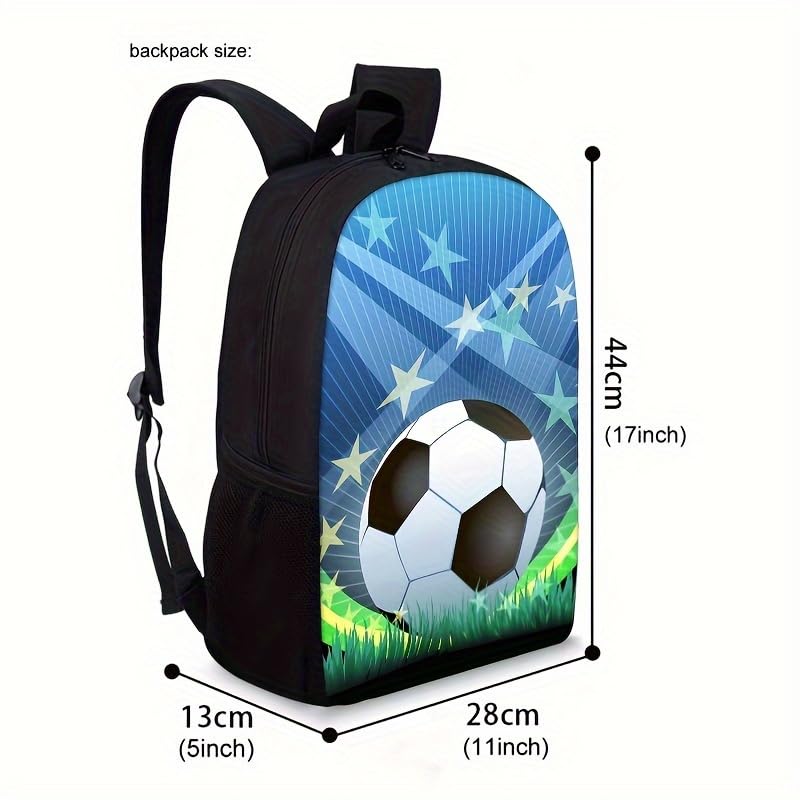 3PCS Soccer Backpack Set, 16" Lightweight Football Daypack, Soccer Ball Print Casual Laptop Backpack for Travel Camping Work (style-10) - color: Style-10