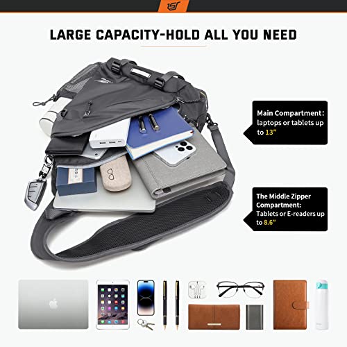 SKYSPER Sling Laptop Bag (Up to 13 Inch) - 18L Crossbody Sling Backpack Travel Shoulder Bag Hiking Daypack for Men Women(Darkgrey) - color: Grey