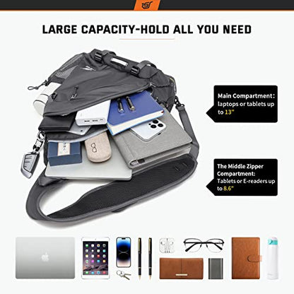 SKYSPER Sling Laptop Bag (Up to 13 Inch) - 18L Crossbody Sling Backpack Travel Shoulder Bag Hiking Daypack for Men Women(Darkgrey) - color: Grey
