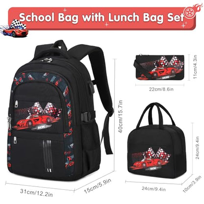 ACESAK Boys Backpack - 3PCS Cool Luminous Backpack for Boys School Backpacks for Kids Kindergarten Elementary Preschool Middle School Bags with Lunch Box Pencil Case Set (Racing Car) - color: Red Car