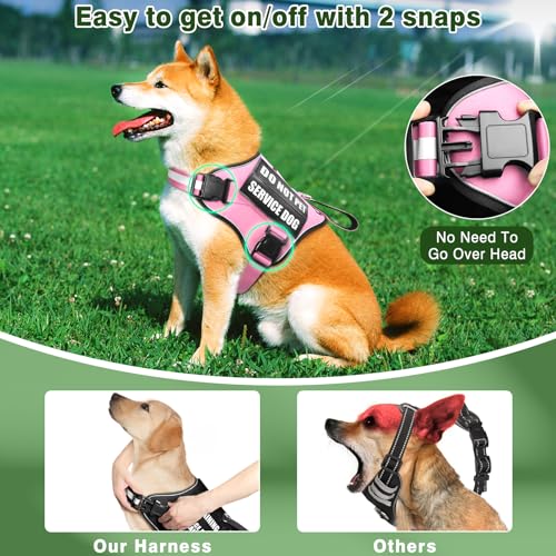 Service Dog Vest Harness and Leash Set+10 Patches,No Pull&Easy Walk Reflective Dog Harness with Soft Padded Handle for Training/Everyday,Fit Small/Medium/Large/Extra-Large Dogs (Pink L) - color: Pink, size: Large