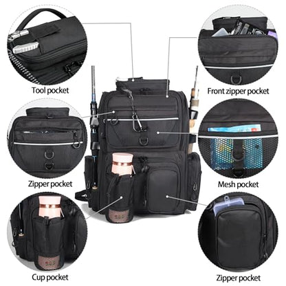 Fishing Tackle Backpack With Rod Holders, Large 40L Fishing Backpack for Camping, Hiking - style: 4 Tackle Boxes Not Included