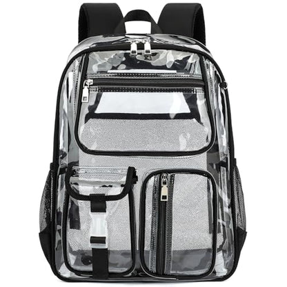 Clear Backpacks for Girls Boys, Heavy Duty PVC Transparent School Bookbag See Through Back Pack for College Work Travel (Black) - color: Black