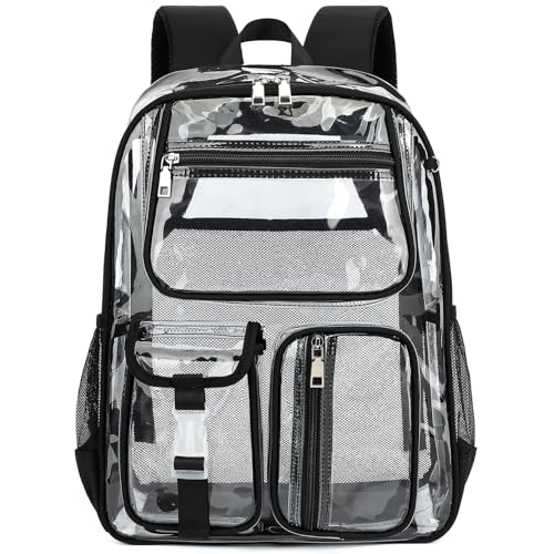 Clear Backpacks for Girls Boys, Heavy Duty PVC Transparent School Bookbag See Through Back Pack for College Work Travel (Black) - color: Black