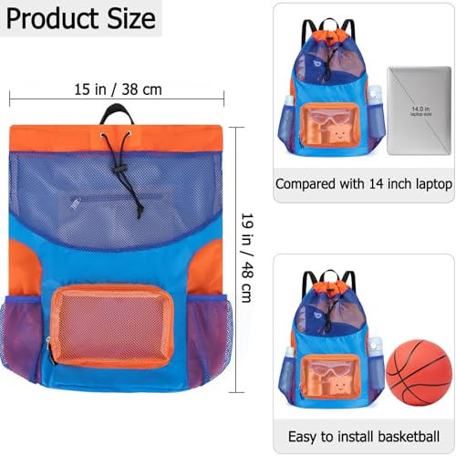 Swim Bag for Kids Mesh Beach Backpack for Boys Lightweight Drawstring Beach Bag Swimming Pool Sports Gym String Bag (Blue) - color: Blue