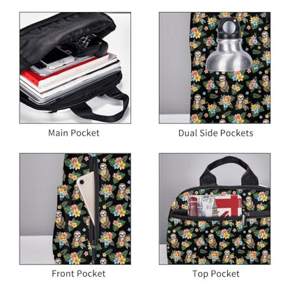 Laptop Backpack Sloth Flowers, Cushioned Back Panel, Front Zip, for Daily Commute & Outdoors - color: Picture (229)