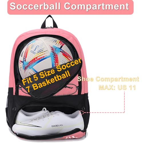 Hsmihair Soccer Bag-Soccer Backpack&Backpack for & Football Volleyball & Basketball,with Ball Compartment and Separate Cleat - color: Light Pink
