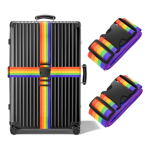 BILIONE Luggage Straps Belts TSA Approved Keep Suitcase Secure While Traveling, 79" Long Add a Bag Premium Accessory for Travel Bag Closure, 2 Pack Rainbow
