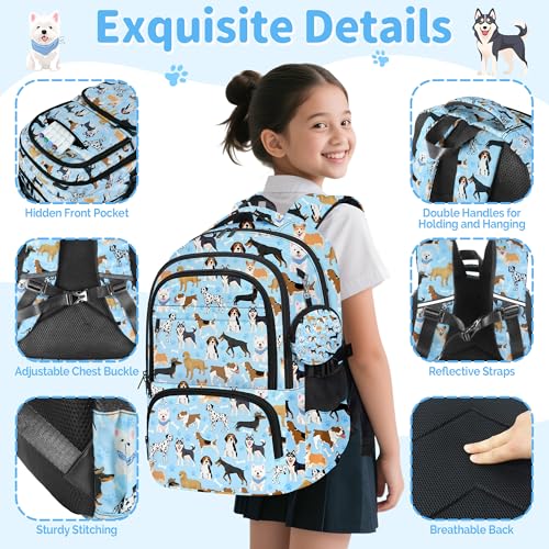 Puppy Backpack for Girls, Girls Backpacks with Lunch Box and Pencil Case for School, Kids Dog Bookbag - color: Dog