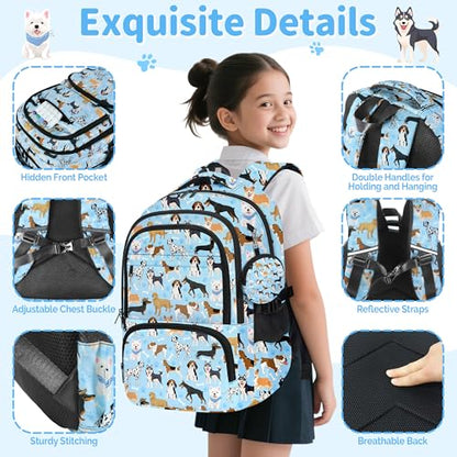 Puppy Backpack for Girls, Girls Backpacks with Lunch Box and Pencil Case for School, Kids Dog Bookbag - color: Dog