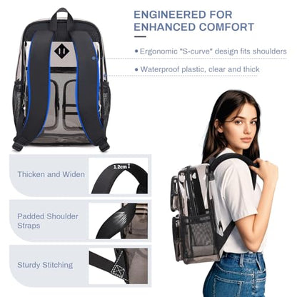 Clear Backpacks for School Heavy Duty Clear Bookbag Stadium Events Transparent Back Pack Girls Boys, Black Semitransparent - color: Black Semitransparent
