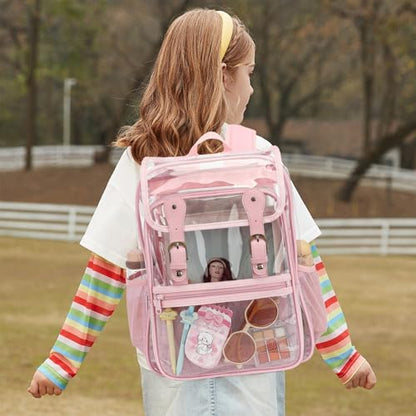 Heavy Duty Clear Backpack Stadium Approved Transparent Backpacks for School College Festival Work Travel (Light pink) - color: Light Pink