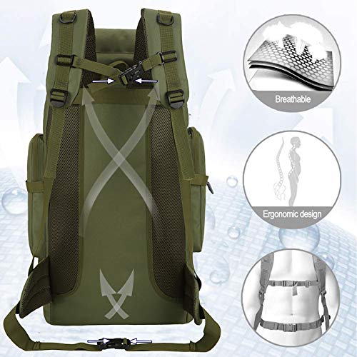 70l Hiking Backpack for Men Waterproof Military Camping Rucksack Travel Daypack - color: Armygreen