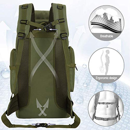 70l Hiking Backpack for Men Waterproof Military Camping Rucksack Travel Daypack - color: Armygreen
