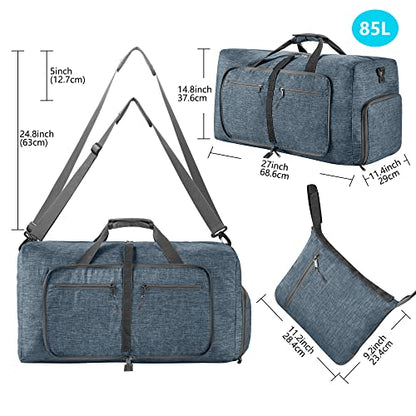 Vomgomfom 65L/85L/115L Foldable Travel Duffle Bag, Lightweight Checked Luggage with Shoe Compartment, Water-Resistant Weekender Overnight Bag for Men & Women - color: C Blue, size: 85L