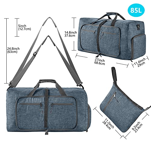 Vomgomfom 65L/85L/115L Foldable Travel Duffle Bag, Lightweight Checked Luggage with Shoe Compartment, Water-Resistant Weekender Overnight Bag for Men & Women - color: C Blue, size: 115L