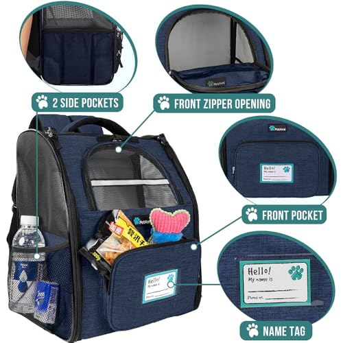 PetAmi Dog Backpack Carrier for Small Medium Dogs Large Cats up to 18 lbs, 2 Side Entry, Structured No-Collapse Frame, Airline Approved Ventilated Pet Backpack for Hiking Camping Travel Vet, Navy - color: Heather Navy