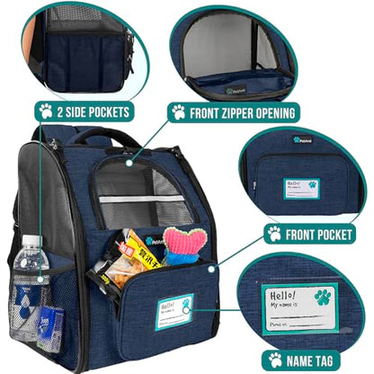 PetAmi Dog Backpack Carrier for Small Medium Dogs Large Cats up to 18 lbs, 2 Side Entry, Structured No-Collapse Frame, Airline Approved Ventilated Pet Backpack for Hiking Camping Travel Vet, Navy - color: Heather Navy