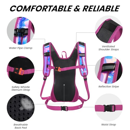 Nepest Hydration Pack Backpack for Women & Men, Lightweight Water Backpack with 2L Water Bladder for Hiking Cycling Running Biking - color: Holographic - Pink